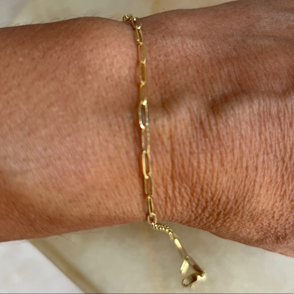 New Dainty Solid 14K Gold paperclip Chain Necklace 7” or 8” inches - Picture 6 of 7